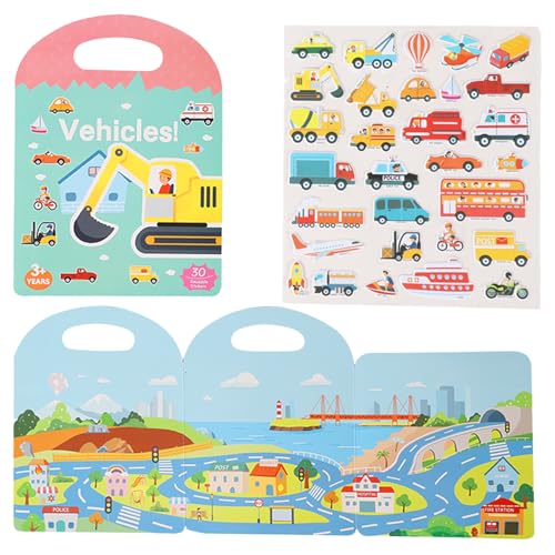 Stickerbücher, 3d Sticker, 30Puffy Sticker, Stickerbuch Wiederverwendbar, Blätter Kraftfahrzeuge Stickerbücher, Lernspielzeug Aufkleber Spielset, Kinder Aufkleber Bücher Lernspielzeug,Mitgebsel Kinder von MPXEAVG