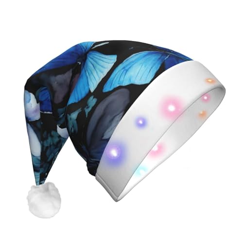 MQGMZ Blaue Schmetterlinge, weiße Blumen, Unisex, LED-Weihnachtsmütze, Weihnachtsaccessoires, beleuchten Ihre festlichen Feiern von MQGMZ