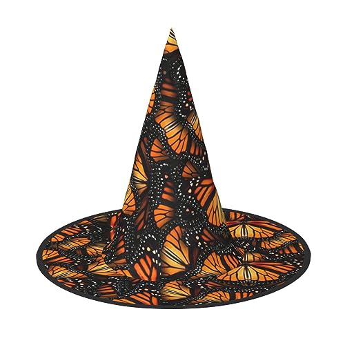 MQGMZ Heaps Of Orange Monarch Butterflies Print Vielseitiger Halloween-Hut Hexenhut für Erwachsene Lustige und stilvolle Halloween-Party-Dekoration von MQGMZ