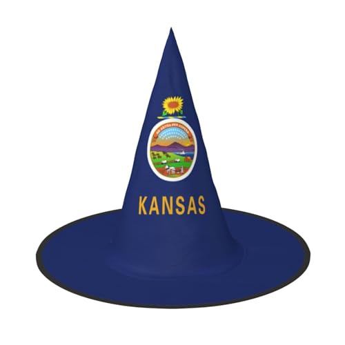 MQGMZ Kansas State Flag Print Vielseitiger Halloween-Hut Hexenhut für Erwachsene, lustige und stilvolle Halloween-Party-Dekoration von MQGMZ