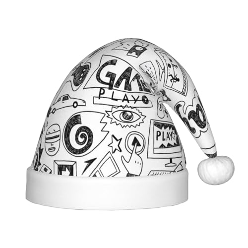 MQGMZ Monochrome Skizzen-Stil Gaming-Druck Weihnachten Party Cap Santa Beanie Mütze Xmas Stirnband für Outdoor Xmas Hat Stirnbänder von MQGMZ