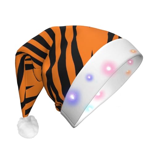 MQGMZ Orangefarbener Tiger-Leopardenmuster, Unisex, LED-Weihnachtsmütze, Weihnachtsaccessoires, beleuchten Ihre festlichen Feiern von MQGMZ