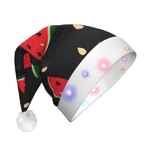 MQGMZ Roter Wassermelonen-Druck, Unisex, LED-Weihnachtsmütze, Weihnachtsaccessoires, beleuchten Ihre festlichen Feiern von MQGMZ