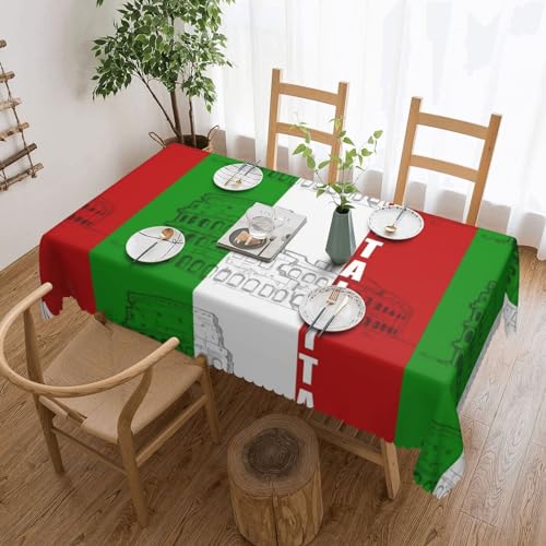 MQGMZ Tischdecke mit italienischer Flagge, römisches Kolosseum, auslaufsicher und waschbar, für drinnen und draußen, 137 x 183 cm von MQGMZ