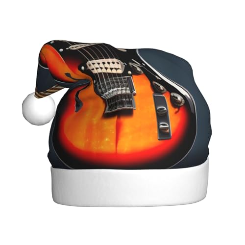 MQGMZ Weihnachtsmütze mit E-Gitarren-Aufdruck, für Erwachsene, Weihnachtsmannmütze, Partyhüte für Erwachsene, Weihnachtskostüme, Orange von MQGMZ