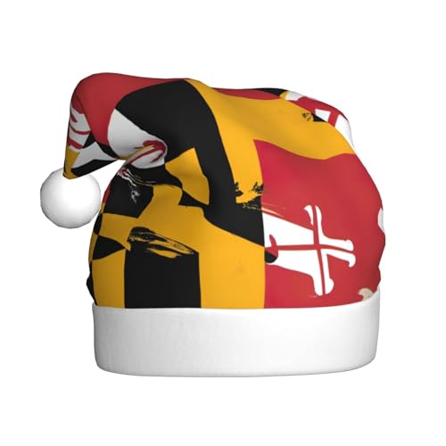 MQGMZ Weihnachtsmütze mit Maryland-Flagge, Weihnachtsmannmütze für Erwachsene, Weihnachtsmannmütze für Erwachsene, Weihnachtskostüme von MQGMZ