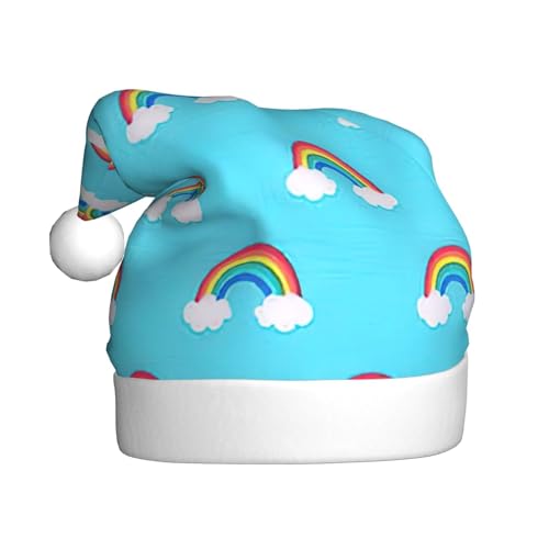 MQGMZ Weihnachtsmütze mit Regenbogen-Wolken, Regentropfen-Druck, Weihnachtsmütze für Erwachsene, Weihnachtsmannmütze für Erwachsene, Weihnachtskostüme von MQGMZ