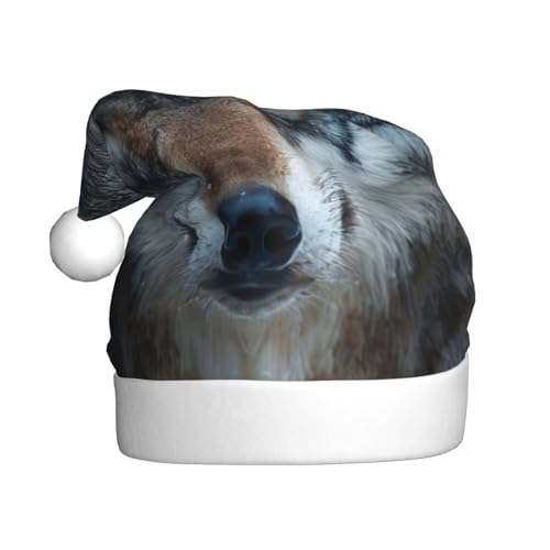 MQGMZ Weihnachtsmütze mit blauen Augen, Wolfsdruck, Weihnachtsmannmütze für Erwachsene, Weihnachtsmannmütze für Erwachsene, Weihnachtskostüme von MQGMZ