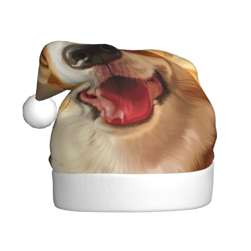 MQGMZ Weihnachtsmütze mit niedlichem Corgi-Druck, Weihnachtsmannmütze für Erwachsene, Weihnachtsparty-Hüte für Erwachsene, Weihnachtskostüme von MQGMZ