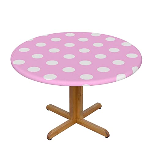 Tischdecke mit rosa Punkten, elastische Kanten, rund, wasserdicht, passend für 101,6 - 127,7 cm große Tische von MQGMZ
