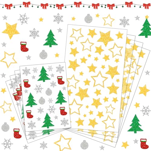 264 Weihnachtsaufkleber Glitzer, Aufkleber Weihnachten Gold 8 Blätter, Weihnachtssticker Selbstklebend, Sticker Weihnachten Sterne, Aufkleber Für Weihnachtskugeln, Flaschen Weihnachten, Geschenke von MQIAN