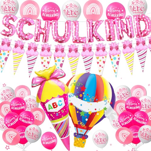 Deko Einschulung Mädchen,Deko Einschulung Mädchen 2024,Schulkind Deko Mädchen,Schuleinführung Deko,Einschulung Deko Mädchen,Girlande Schulkind,Einschulung Luftballons,Schulkind 2024 Mädchen Deko von MQIAN