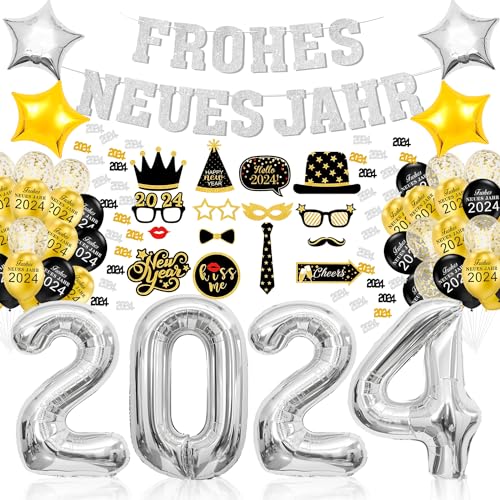 Silvester Deko 2025,Silvester Deko 2025 Silber,Happy New Year 2025,Frohes Neues Jahr Deko,Deko Silvester 2025,Frohes Neues Jahr,Silvester Deko 2025 Party Set,New Year Decoration,Happy New Year Deko von MQIAN