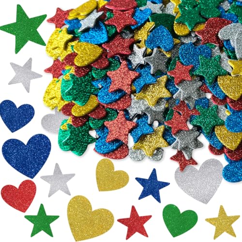 Glitzer Sticker Kinder, 300 Stück Aufkleber Kinder, Stern und Herz Sticker Set, Glitzersticker, Schaumstoff Moosgummi Aufkleber Selbstklebend für Basteln Fertigkeit Dekoration Glitzer Sticker Kinder, 300 Stück Aufkleber Kinder, Stern und Herz Sticker Set, Glitzersticker, Schaumstoff Moosgummi Aufkleber Selbstklebend für Basteln Fertigkeit Dekoration von MQIAN