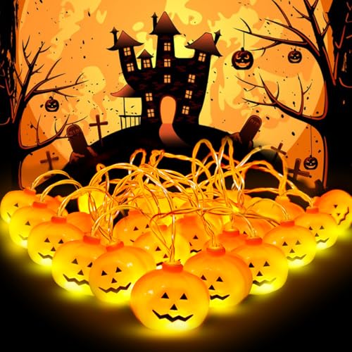 MQIAN Halloween Lichterkette Kürbis,Halloween Lichterkette Outdoor,3M 20 Led Lichterkette Kürbis,Halloween Kürbis Licht,Halloween Deko Kürbis Led,Kürbis Haus Deko,Kürbis Lichterkette von MQIAN