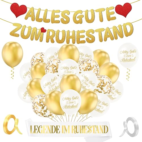 Ruhestand Deko,Vormontiert Rente Deko, Alles Gute Zum Ruhestand, Girlande Ruhestand, Rente Gut, Alles Gut Girlande, Luftballons Ruhestand,Endlich Rentner Schärpe für Frauen Abschiedsfeier Rente Party von MQIAN