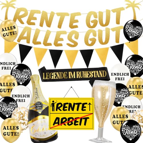 Rente Deko, Ruhestand Deko,RENTE GUT ALLES GUT Banner,Rentner Geschenk,Luftballons Ruhestand Ballons Girlande,Endlich Rentner Luftballons für Männer Frauen Renteneintritt Pensionierung Party von MQIAN