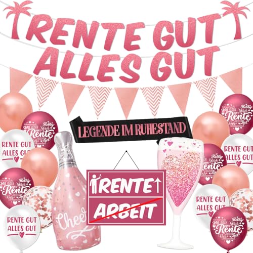 Rente Deko, Ruhestand Deko,Rente Gut Alles Gut Banner,Renteneintritt Geschenk Frau,Rentner Geschenk,Ruhestand Geschenk Frauen,Luftballons Ruhestandfür Frauen Renteneintritt Pensionierung Party von MQIAN