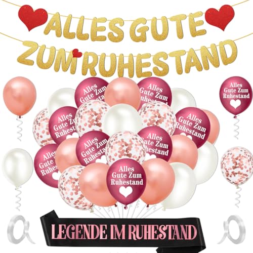 Ruhestand Deko, Vormontiert Alles Gute Zum Ruhestand Banner, Rente Deko, Luftballons Ruhestand,Ruhestand Girlande,Rente Ballons für Pension Renteneintritt Abschied Party von MQIAN