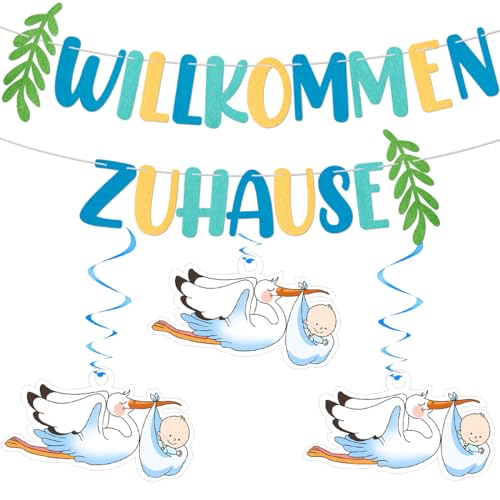 Willkommen Zuhause Baby, Storch Geburt Für Draussen, Welcome Home Baby, Vormontiert Willkommen Zuhause Girlande Filz, Welcome Home Baby boy, Herzlich Willkommen Baby von MQIAN