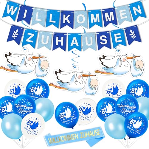 Willkommen Zuhause Baby, Vormontiert Herzlich Willkommen Girlande Fliz, Welcome Home Baby Boy, Herzlich Willkommen Ballon, Storch Geburt Für Draussen, Welcome Baby, Willkommen Baby von MQIAN