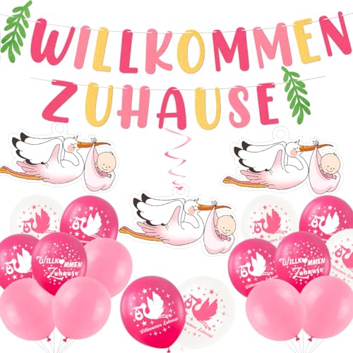 Willkommen Zuhause Baby, Storch Geburt Für Draussen, Vormontiert Willkommen Zuhause Girlande Filz, Welcome Home Baby Girl, Herzlich Willkommen Baby, Willkommen Baby von MQIAN