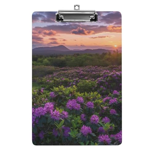 Acryl Klemmbretter Berglandschaft Sonnenaufgang Und Violette Blumen Office File Folders Platte Klemmbrett Für Das Schreiben Malerei von MQSSYOA