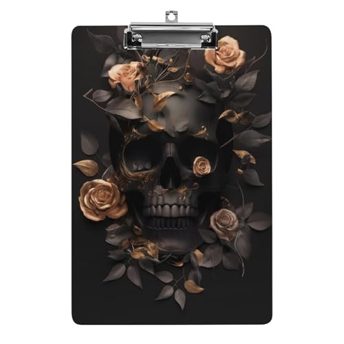 Acryl Klemmbretter Blumen Mit Totenkopf Und Vergoldeter Rose Office File Folders Platte Klemmbrett Für Das Schreiben Malerei von MQSSYOA