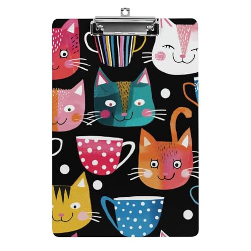 Acryl Klemmbretter Cute Cats Mit Kaffeetassen Muster Office File Folders Platte Klemmbrett Für Das Schreiben Malerei von MQSSYOA