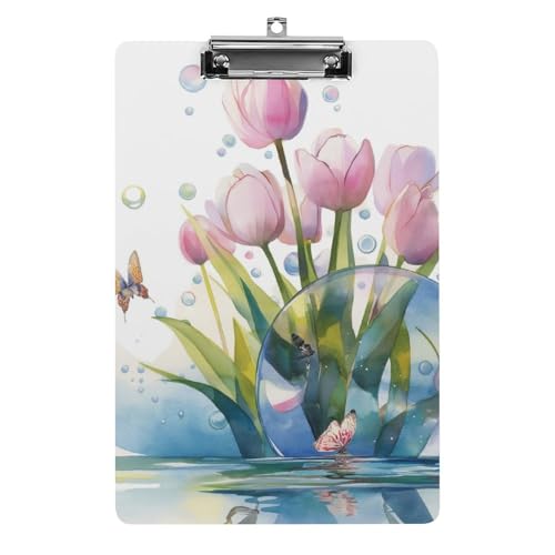 Acryl Klemmbretter Elegante Tulpen Und Schmetterling Office File Folders Platte Klemmbrett Für Das Schreiben Malerei von MQSSYOA