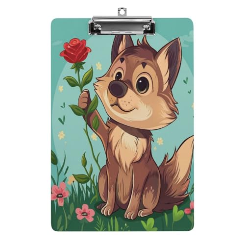 Acryl Klemmbretter Niedlicher Wolf Mit Rosenblüte Office File Folders Platte Klemmbrett Für Das Schreiben Malerei von MQSSYOA