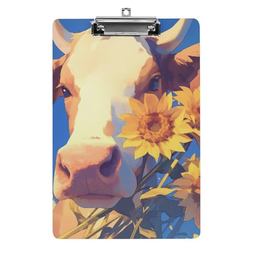 Acryl Klemmbretter Sonnenblume Und Kuh Office File Folders Platte Klemmbrett Für Das Schreiben Malerei von MQSSYOA