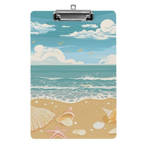 Acryl Klemmbretter Strand Seestern Muscheln Meer Landschaft Office File Folders Platte Klemmbrett Für Das Schreiben Malerei von MQSSYOA