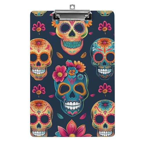 Acryl Klemmbretter Sugar Skulls Blumen Muster Office File Folders Platte Klemmbrett Für Das Schreiben Malerei von MQSSYOA