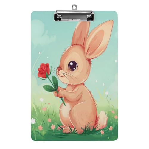 Acryl Klemmbretter Tier Niedliches Kaninchen Mit Rosenblüte Office File Folders Platte Klemmbrett Für Das Schreiben Malerei von MQSSYOA