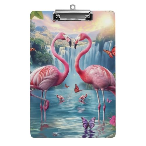 Acryl Klemmbretter Tropical Pink Flamingos Wasserfall Schmetterling Office File Folders Platte Klemmbrett Für Das Schreiben Malerei von MQSSYOA