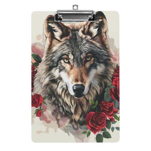 Acryl Klemmbretter Wolf Mit Rose Office File Folders Platte Klemmbrett Für Das Schreiben Malerei von MQSSYOA