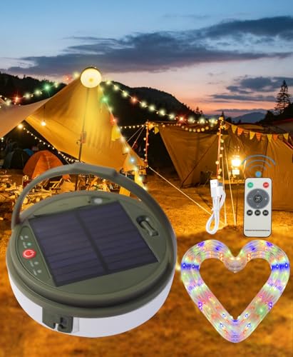 MQUPIN 12m Camping Lichterkette, Solar lichterkette aufrollbar, acht leuchtende LED sternstimme lichterkette, wasserdicht, bequem zu lagern, USB aufladbar, geeignet für Camping, Garten (bunt) von MQUPIN