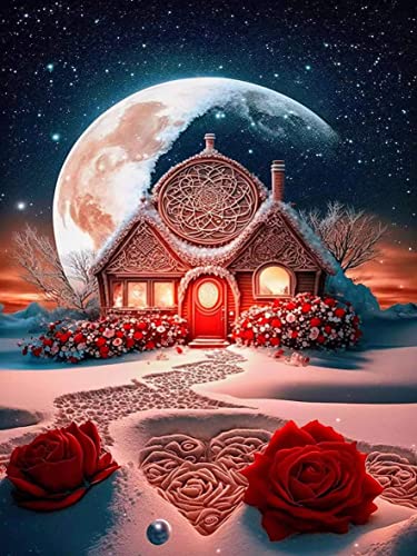 MQWDGJ 5D Diamond Painting Kit, DIY Diamond Painting für Erwachsene, Cross Stitch Stickerei Painting Kits, Zahlen Painting Bild Kits für Heim Wanddekoration 30x40cm Star Rose Cottage von MQWDGJ