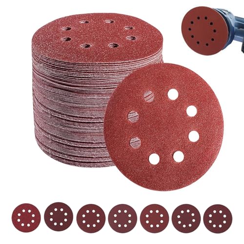 Schleifpapier 125mm Klett, 70 Stück Schleifscheiben, Schleifscheiben für Exzenterschleifer Schleifblatt Set 8 Löcher Schleifblattset für Schwingschleifer Körnung 40/60/80/120/180/240/320 von MQWDGJ