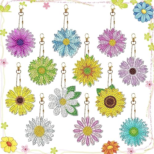 MRMIAN Doppelseitige 5D Diamond Blumen, 12 Stück Diamond Painting Schlüsselanhänger, Diamond Painting Sticker, Diamond Painting Anhänger Crystal, Lustiges Diy, Handgemachtes Geschenk von MRMIAN