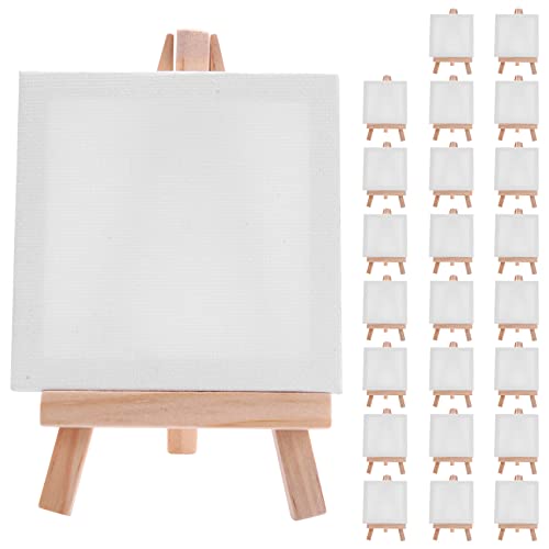 MRNHA 24 Satz KüNstler 5 Mini Staffelei + 3 X 3 Mini Leinwand Set Malerei DIY Zeichnung Kleinen Tisch Staffelei Geschenk von MRNHA