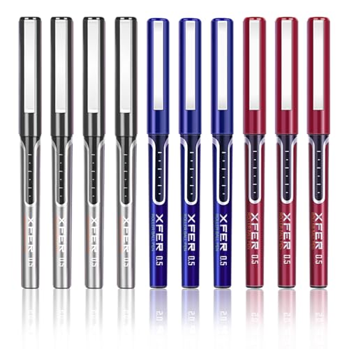 10 Stück Tintenroller 0,5 mm flüssige Gel-Tintenstift-Set, schnell trocknende Stifte, Kugelschreiber für Schule, Büro, Studenten, Schreiben (schwarz + blau + rot) von MROOFUL