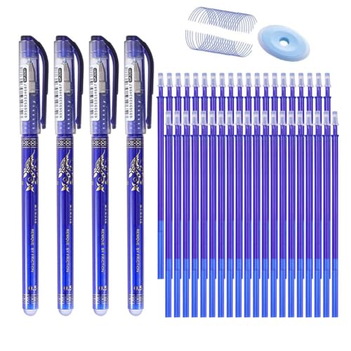 45-teiliges Set mit radierbarer Geltinte, 0,5 mm, feine Mine, blau, schwarz, Gel-Tintenroller, Arbeitszimmer, Büro, Schreibwaren (4 Stifte + 40 Nachfüllungen + 1 Radiergummi) (blaues Set) von MROOFUL