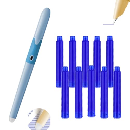 MROOFUL 11-teiliges Set radierbare Füllfederhalter-Sets, 0,38 mm Stiftspitze, blaue spezielle Ersatz-Tintenpatronen, 6 Farben, magischer Stift, waschbarer Griff, Schreibwaren (1 Stift + 10 von MROOFUL