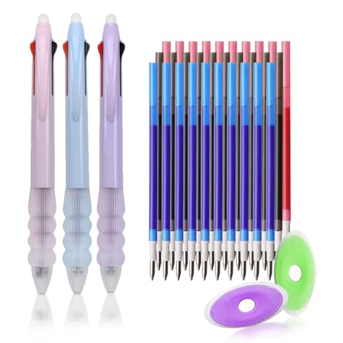 MROOFUL 3-in-1 mehrfarbige, radierbare Gelstifte, 0,5 mm, mechanischer Stift, Büro, Lernen, Schreibwaren (3 Stifte + 30 Nachfüllungen + 2 Radiergummi), 3 Stück von MROOFUL