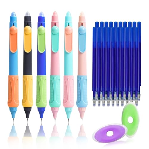 MROOFUL 6-teiliges radierbares Gelstifte-Set mit 20 Ersatzminen und 1 Radiergummi, 0,5 mm, einziehbare Reibungsgelstifte für Kinder, Erwachsene, Schreibwaren, Bürobedarf (blau) von MROOFUL