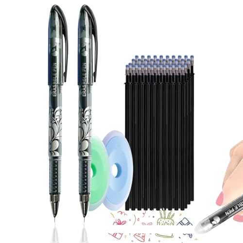 MROOFUL 60 Stück/Set, 0,5 mm, radierbare Stifte, Radierstift mit Radiergummi für Kinder, Erwachsene, Schule, Büro, Schreibwaren (schwarz) von MROOFUL