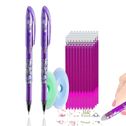 MROOFUL 60 Stück/Set, 0,5 mm, radierbare Stifte, Radierstift mit Radiergummi für Kinder, Erwachsene, Schule, Büro, Schreibwarenbedarf (lila) von MROOFUL