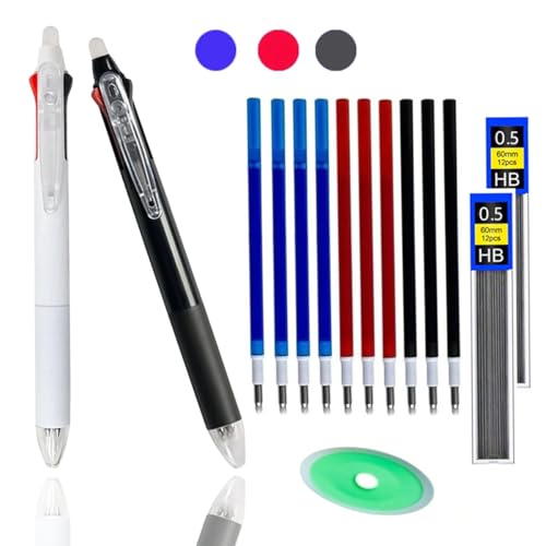 MROOFUL Kreatives 3-in-1-Gelstift-Set, feine Spitze, 0,5 mm, einziehbare Kugelschreiber, Büro, Schule, Schreibwaren (2 Stifte + 10 Nachfüllpackungen + 2 Boxen Minen + 1 Radiergummi) von MROOFUL